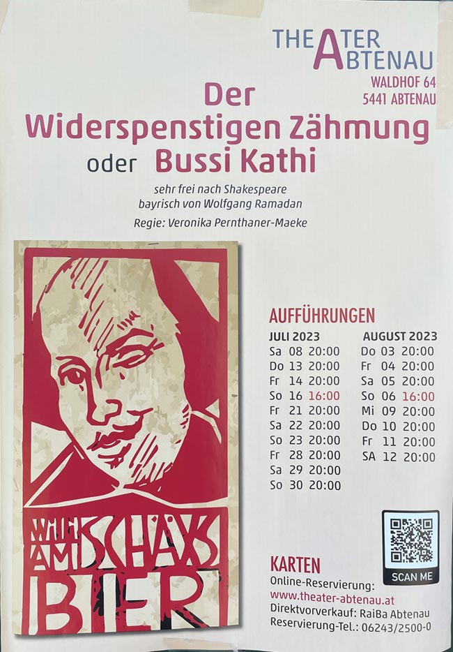 theater Abtenau Plakat der Widerspenstigen Zähmung